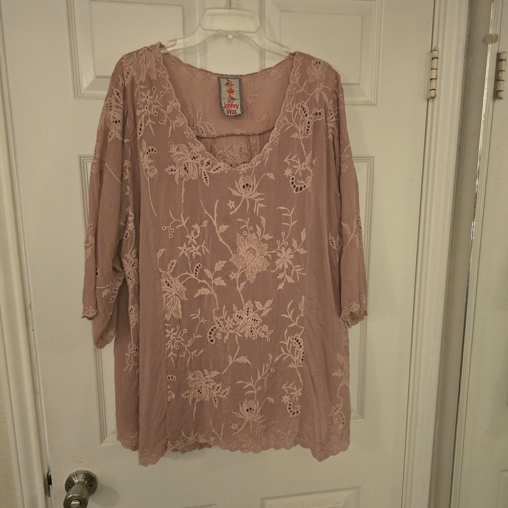 Johnny Was Women's Lace Embroidered Top - Pink